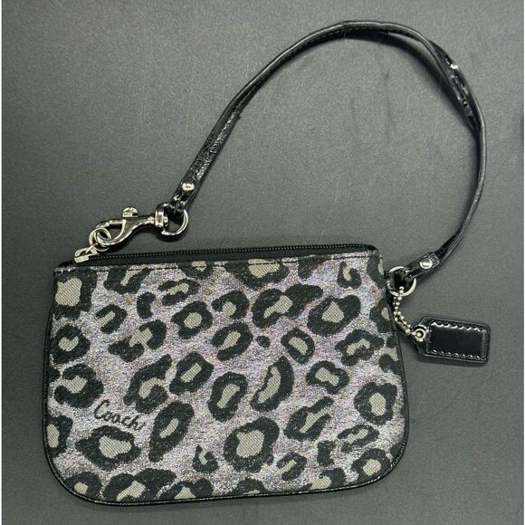 Pre Loved Coach Madison Ocelot-Silver and Black Leopard Print Wristlet - Picture 4 of 15